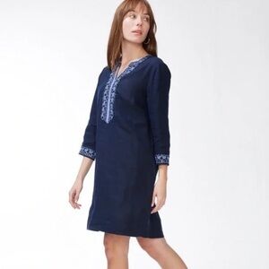 Chico’s casual Navy Blue Embellished Beaded Linen Dress size 8